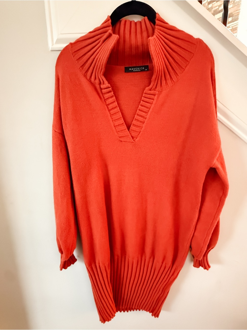 Women's Rib-Trim Pullover Sweater in Bright Orange